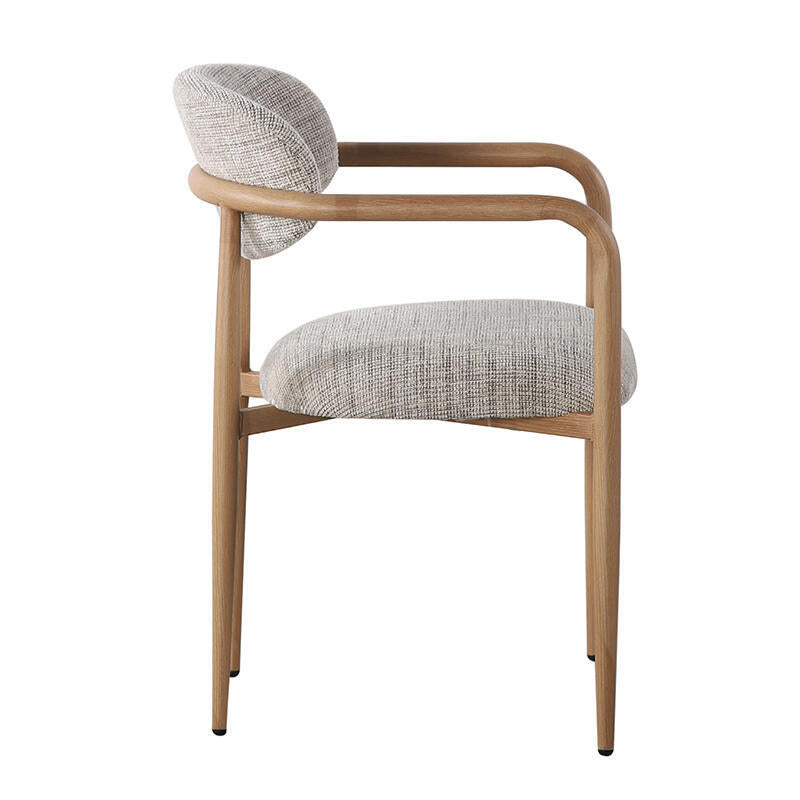 Fauteuil met armleuningen SAKE grijsbeige met houten basis