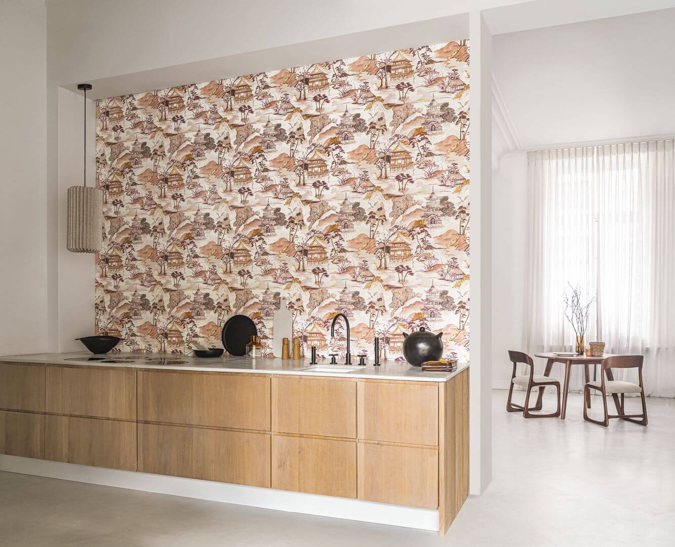 Structuurtapijt met oosterse landschap NARA - VERT IMPERIAL groen