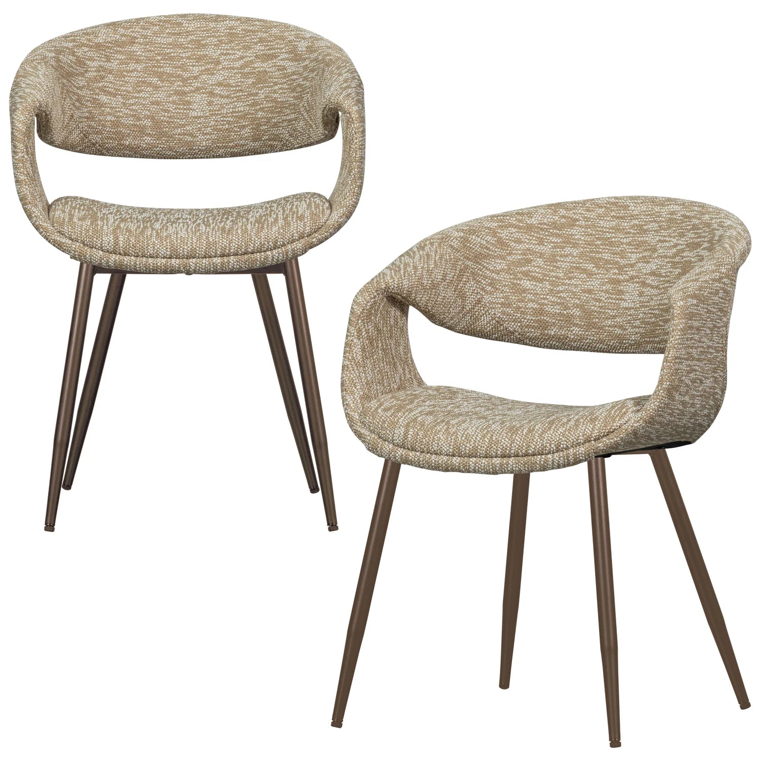 YOSSI Armchair in Beige with Brown Metal Base