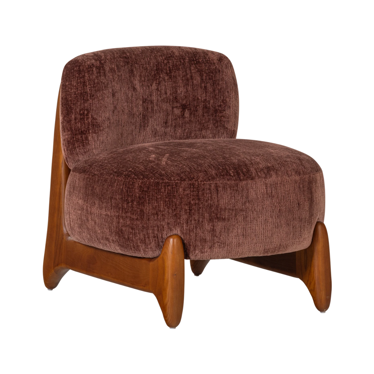 Fauteuil RUNI bordeaux met houten basis