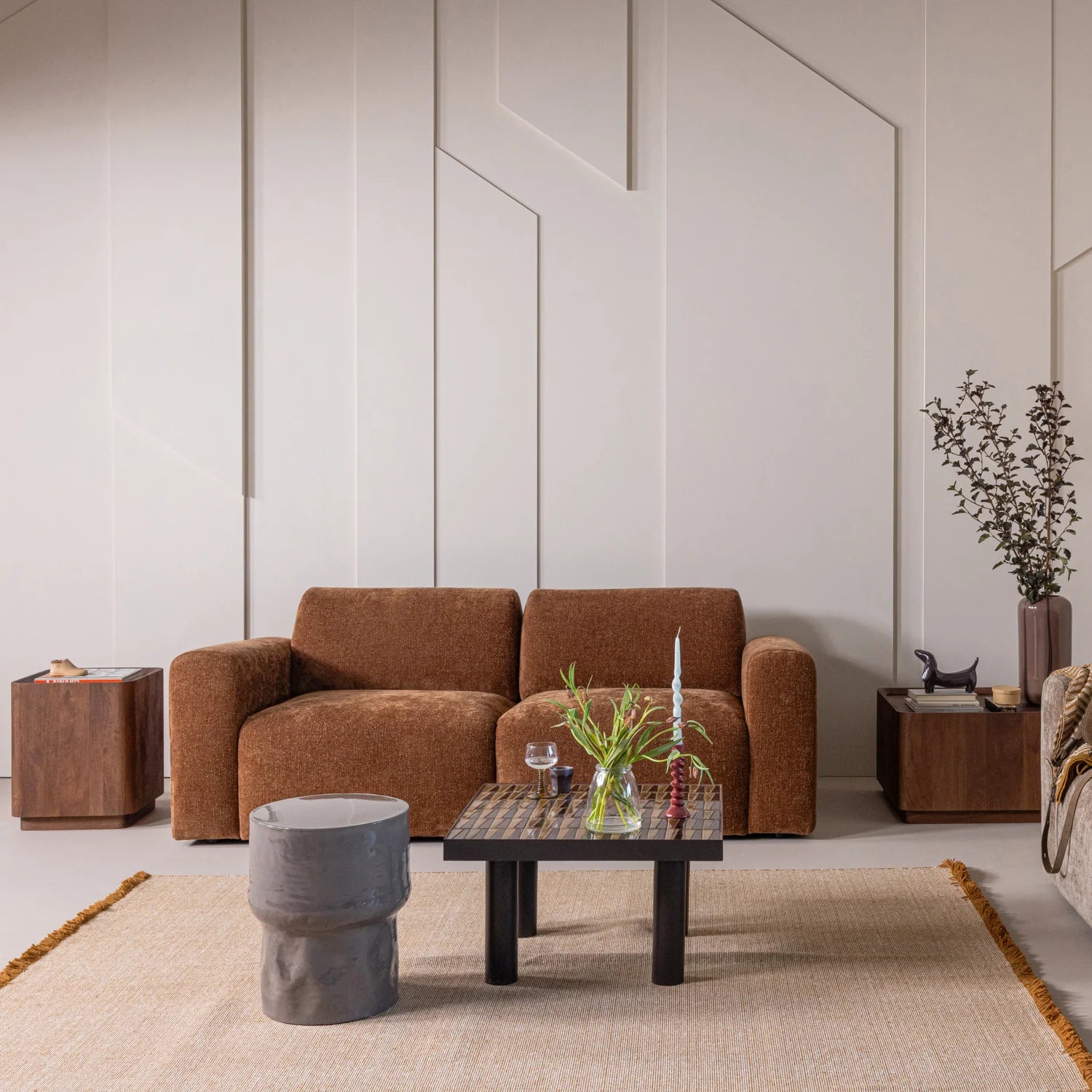 Sofa 2-zits UMINA bruin chenille