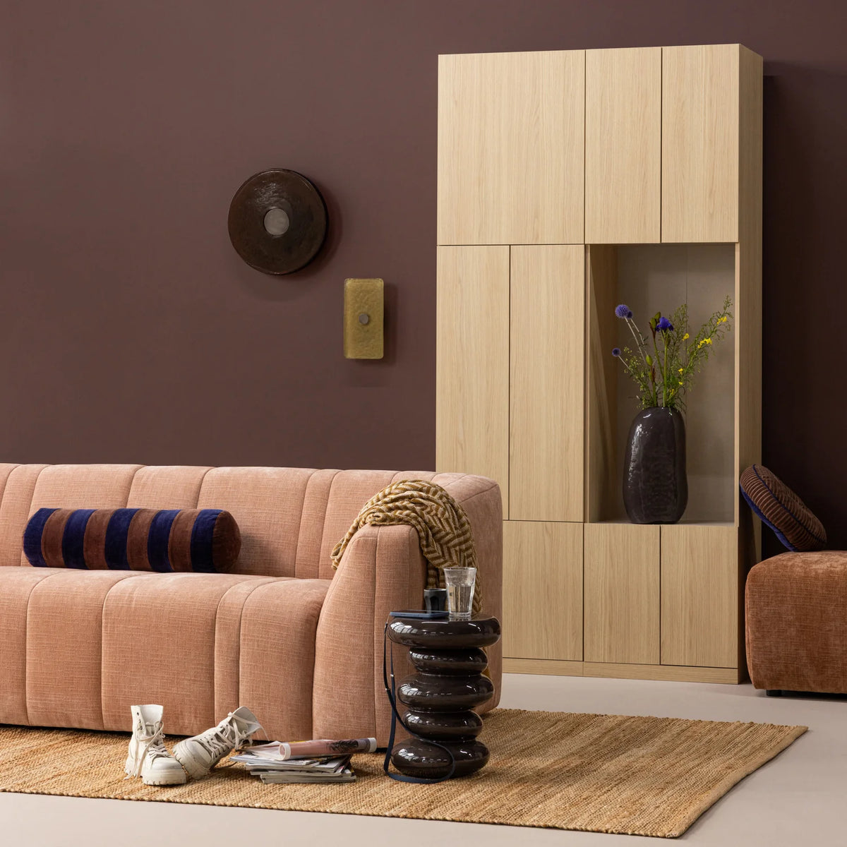 OMAIRE 2-zits bank roze chenille