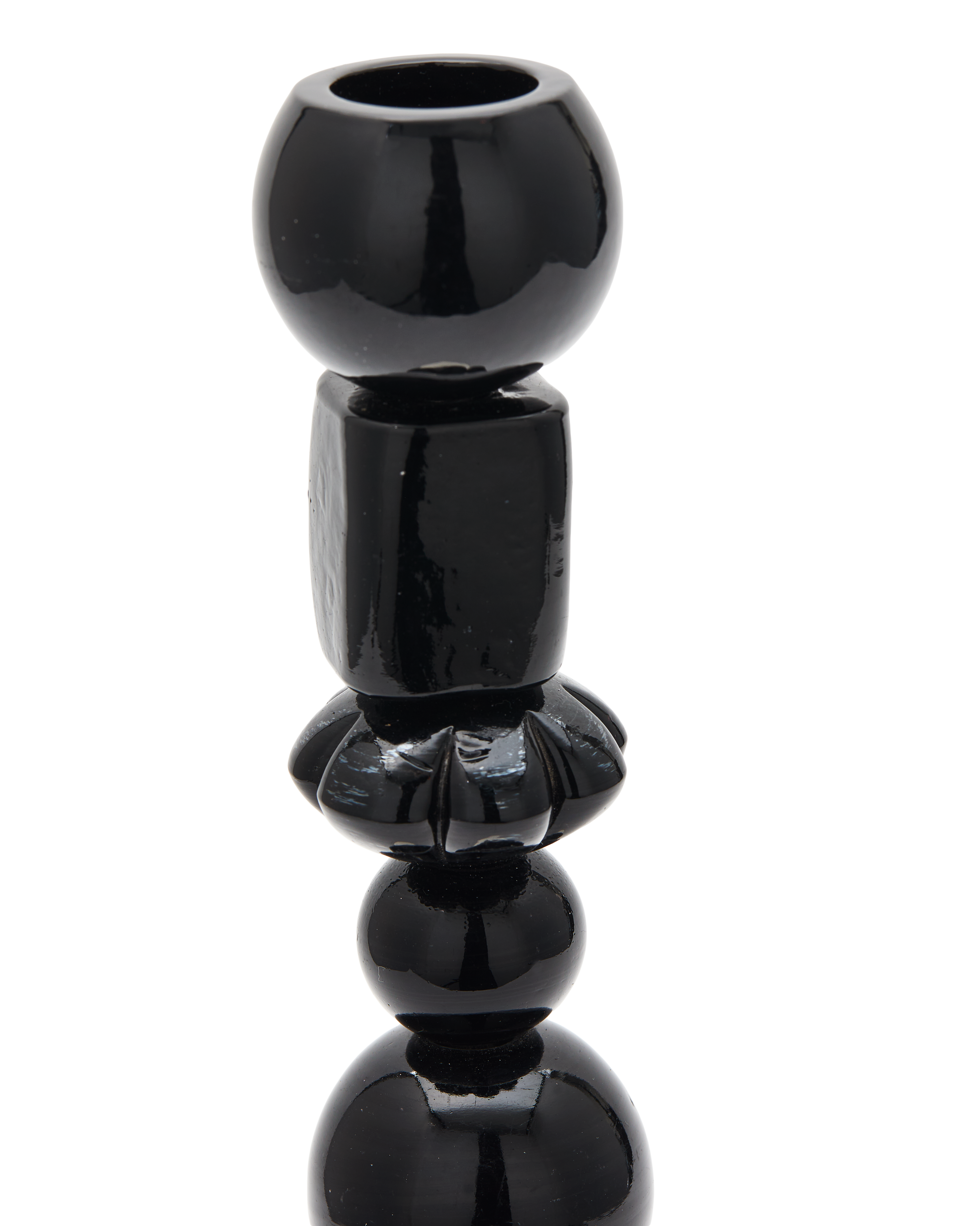 Single Candle Holder BEADS Black with Silver Elements