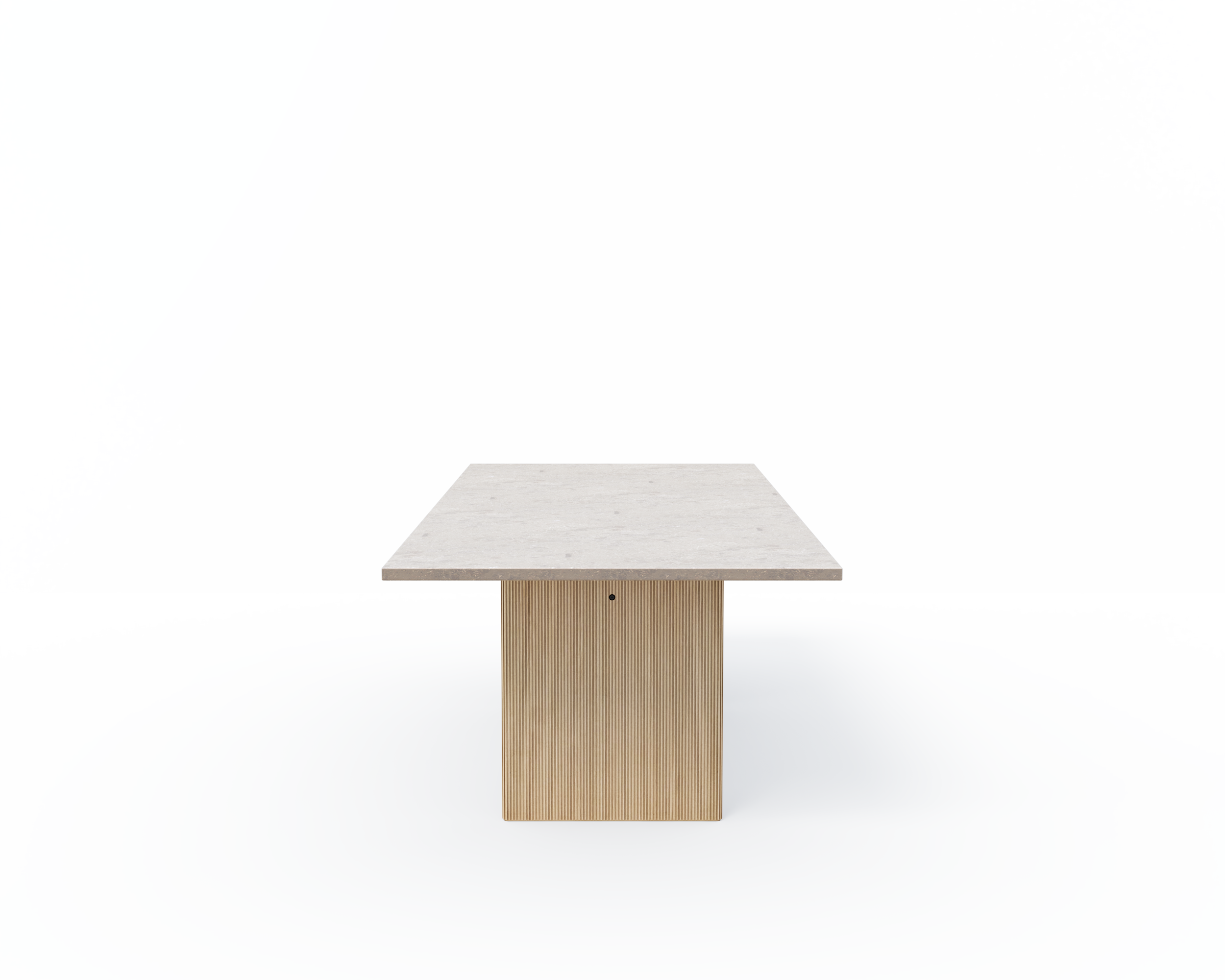 Tafel CABIN grijs kalksteenblad met lichte eiken basis