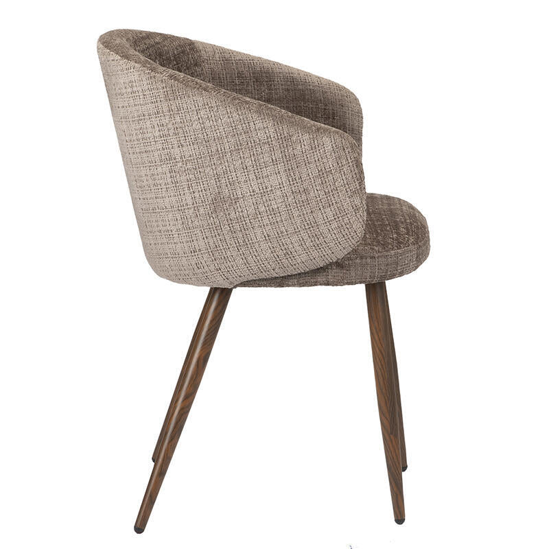 Stoel LUNA taupe met een donkere houten basis