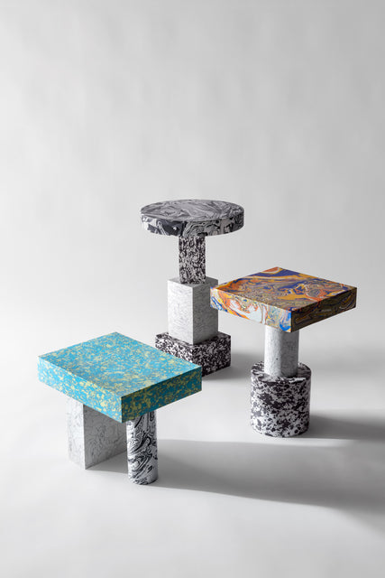 Wirbel Couchtisch blauer Marmor