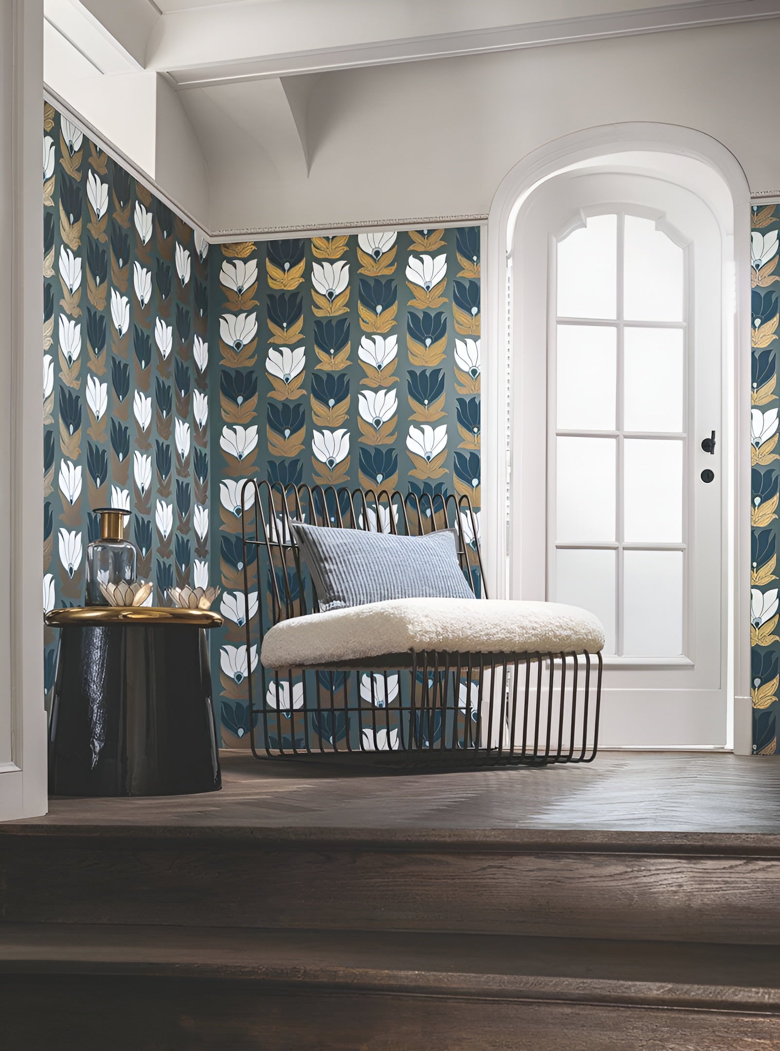 Behang met bloemenmotief DAUPHINE - WIT/GOUDE wit met goud