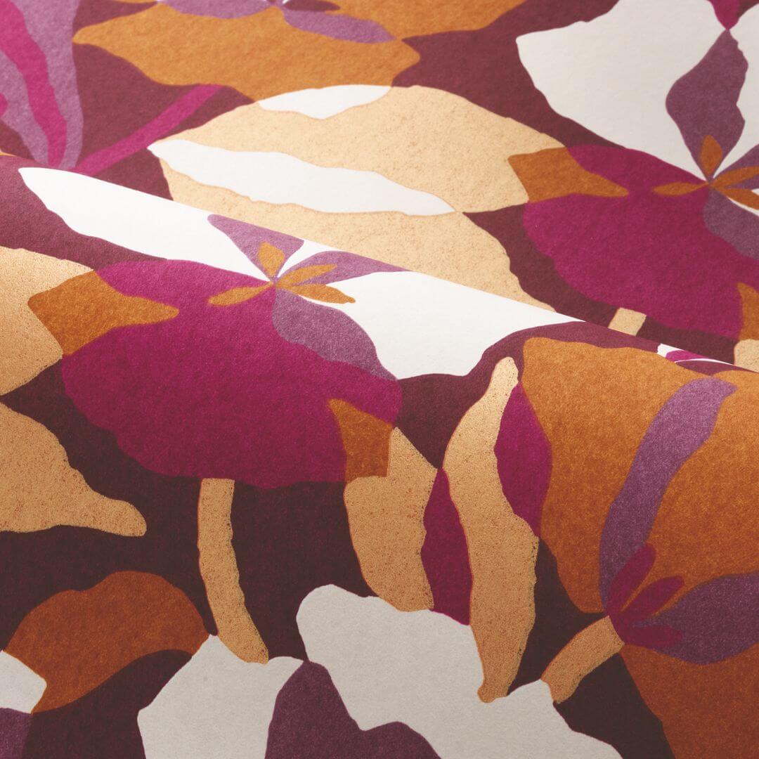Behang met plantenmotief van bloemen AMARYLLIS - PURPER/AMBER purper met beige