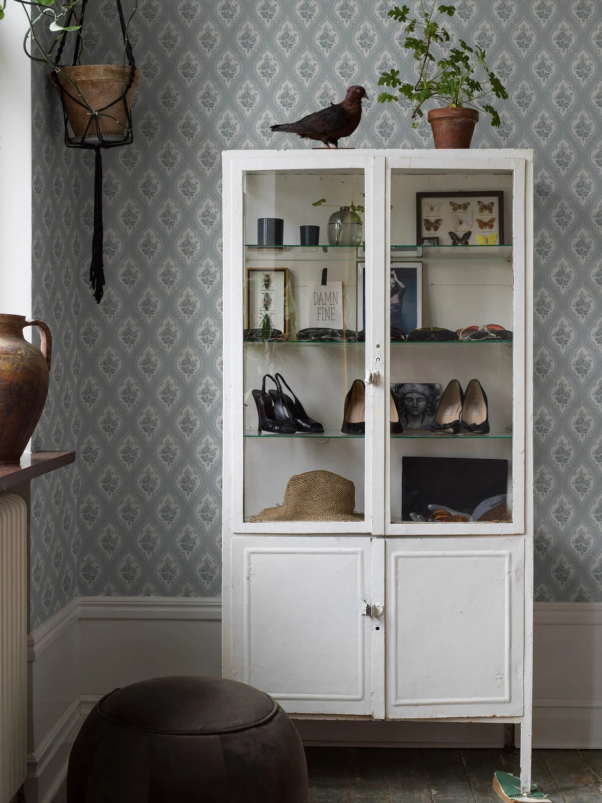 Behang met plantaal medaillonpatroon ETERNAL FLOWER blauw