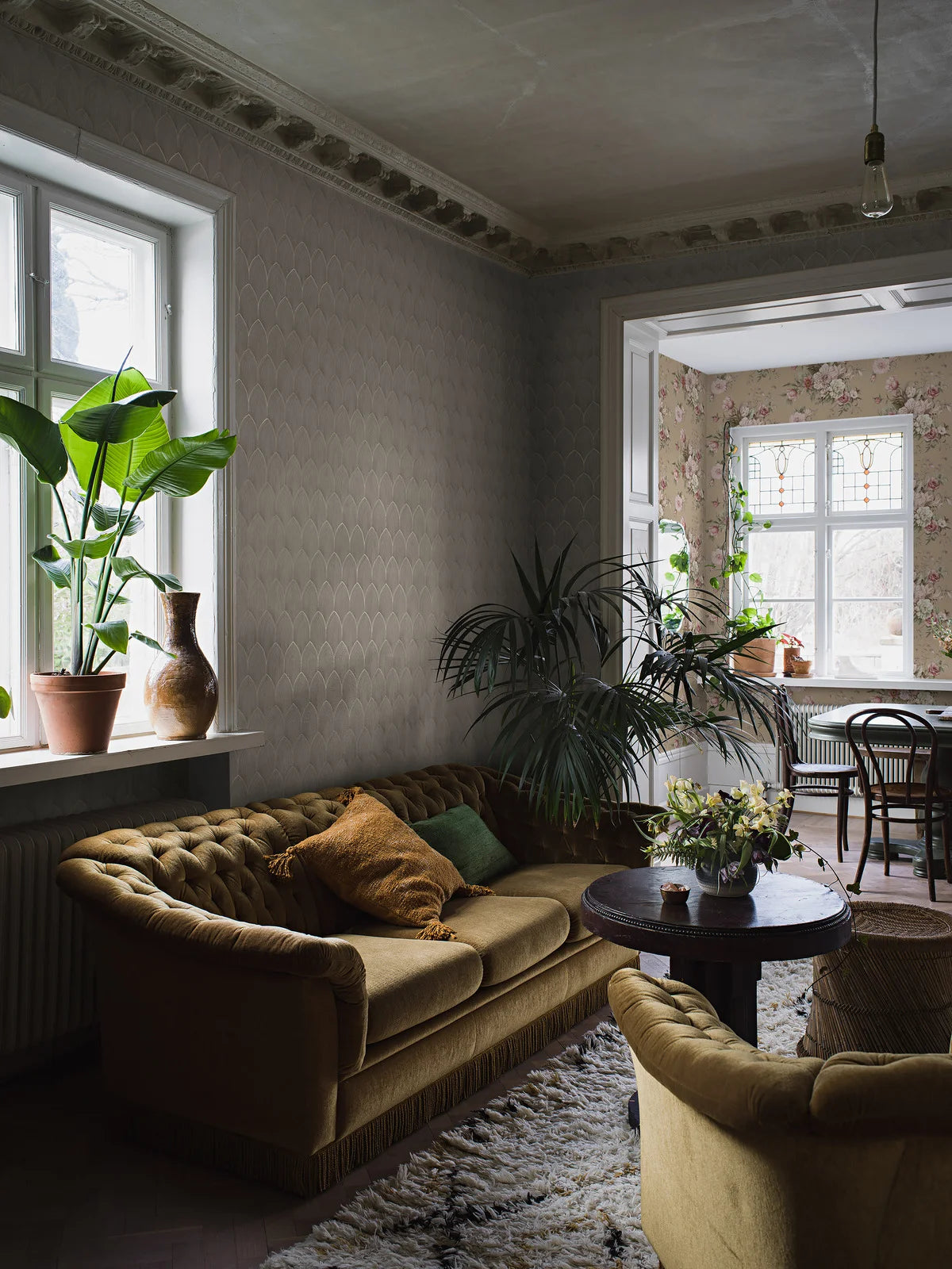 Behang met geometrisch patroon van bogen Gouden Bogen bruin