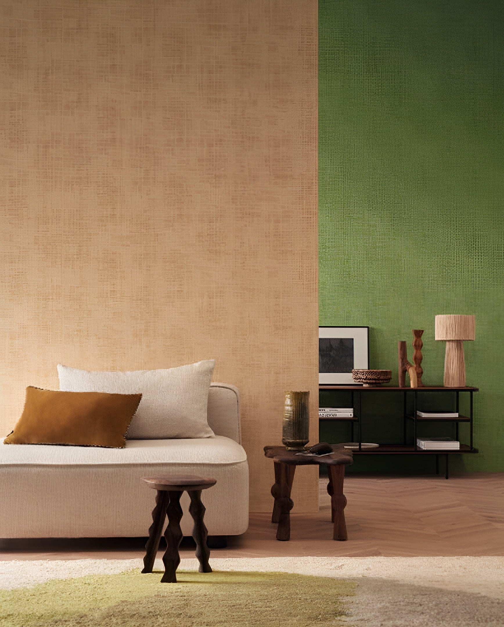 Strukturierte Tapete, die abgewetztes Leinen imitiert JOHARA - ASH GREY grau