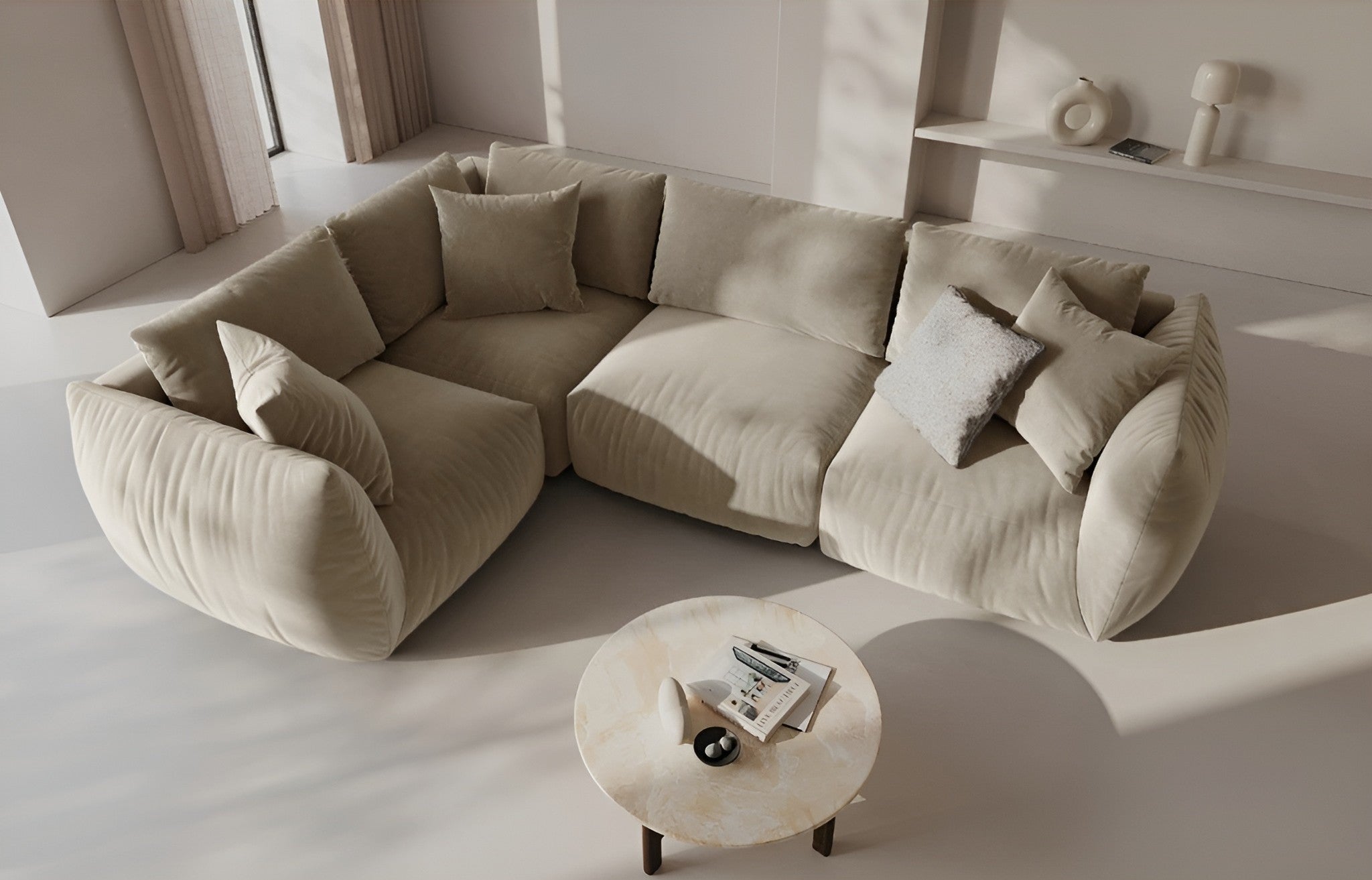 CHRIS Velvet Modular Sofa - Right Element Ecru