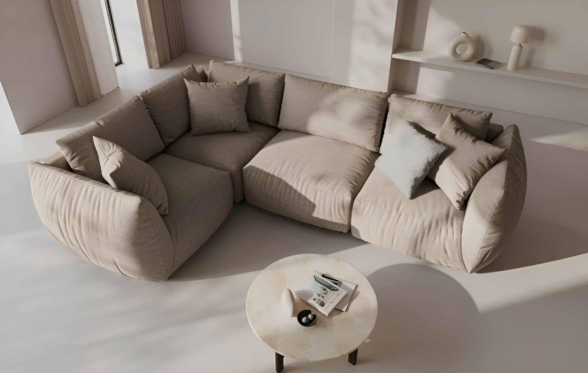 Modulares Sofa CHRIS - rechte Element sandfarbener Chenille