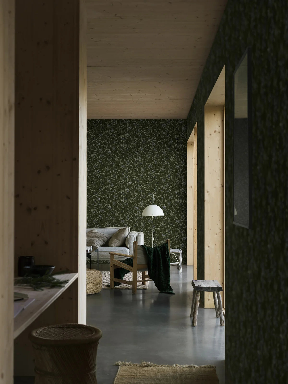 Behang met plantenmotief FOREST BERRIES groen met blauw