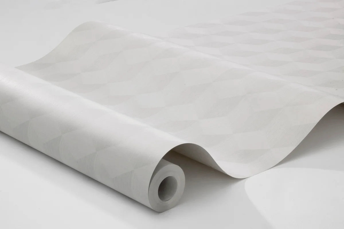 Tapeta flizelinowa papierowa z geometrycznym wzorem CUBE złamana biel