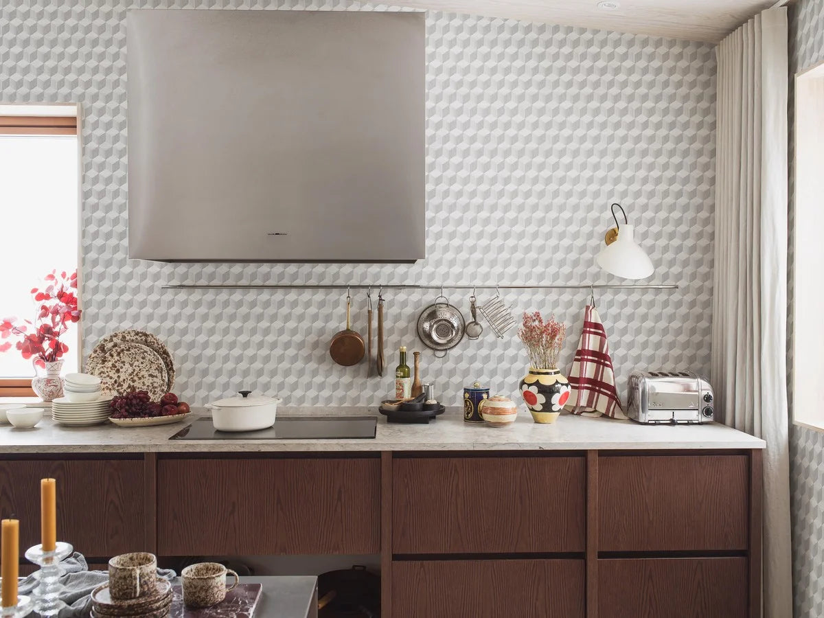 Tapeta flizelinowa papierowa z geometrycznym wzorem CUBE szary