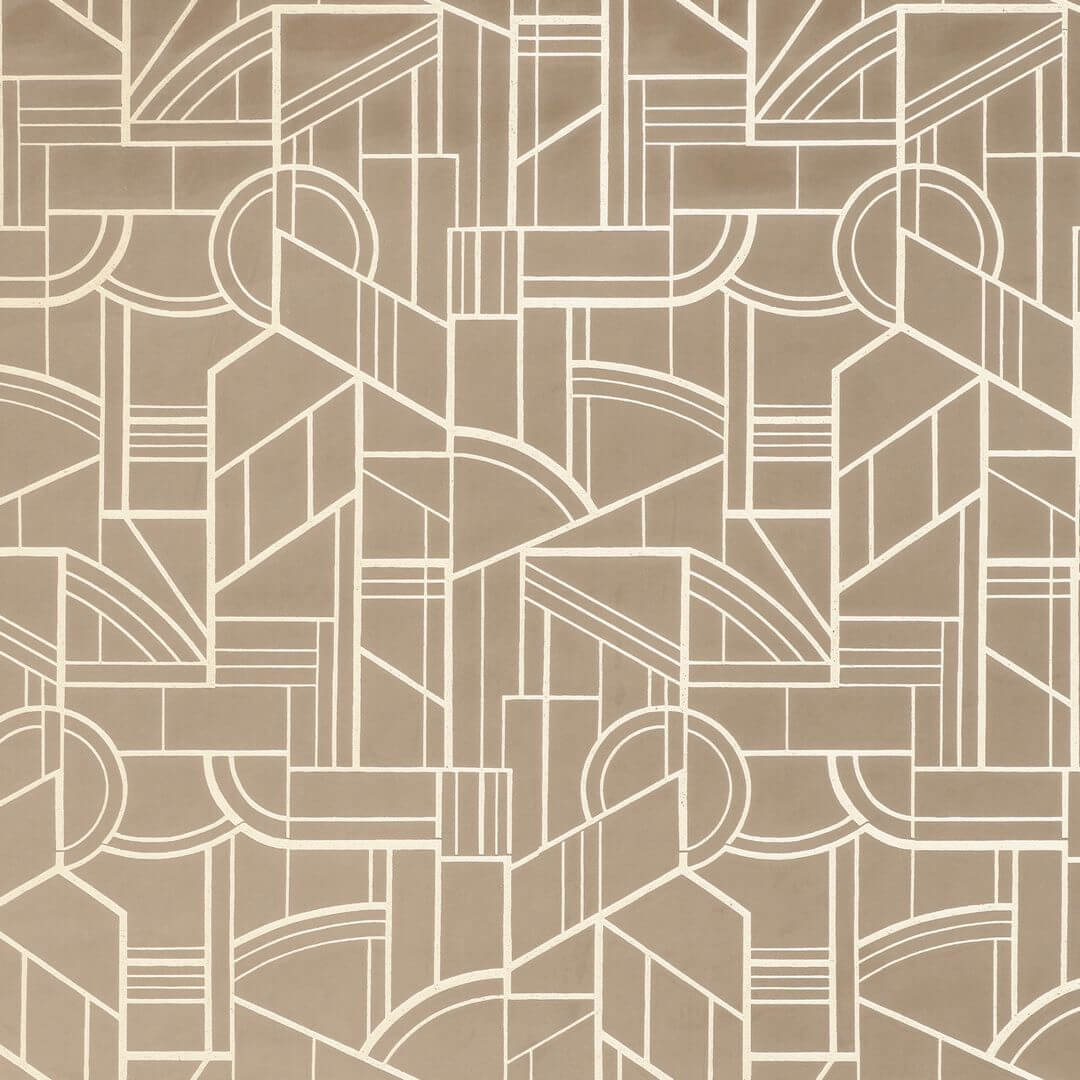 Metallic textile wallpaper with an Art Deco geometric pattern REIMS - TAUPE taupe with beige