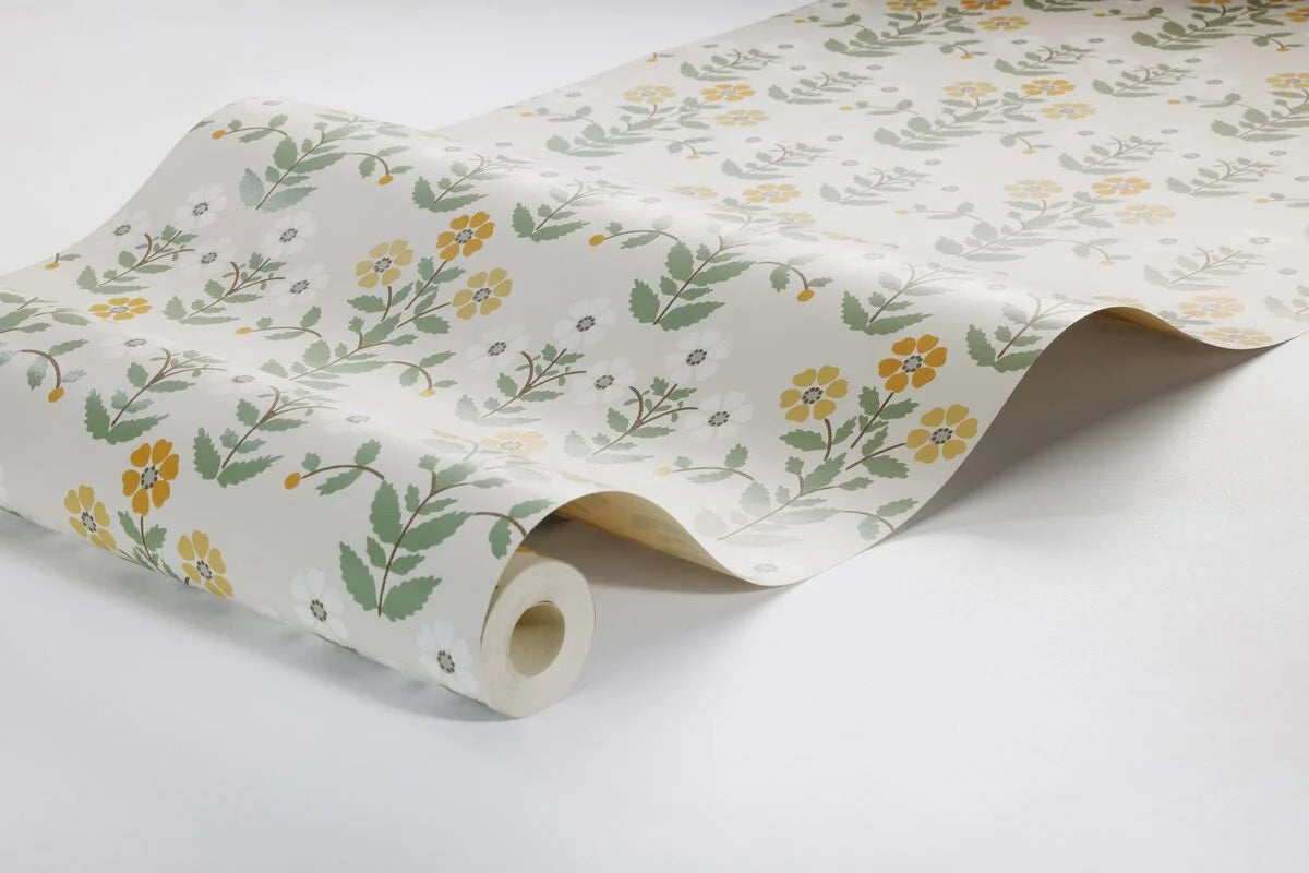 SIPPOR Floral Pattern Wallpaper in Gray Beige with Yellow