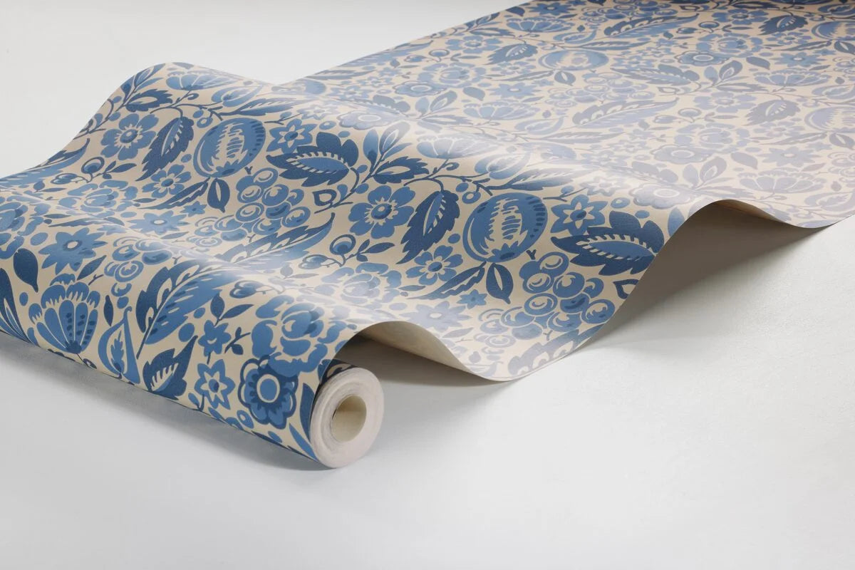 Behang met bloemenmotief ELISE blauw