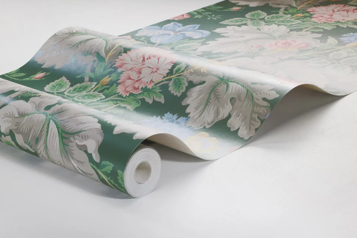 Behang met plantenmotief in bloemen CARNATION GARDEN groen