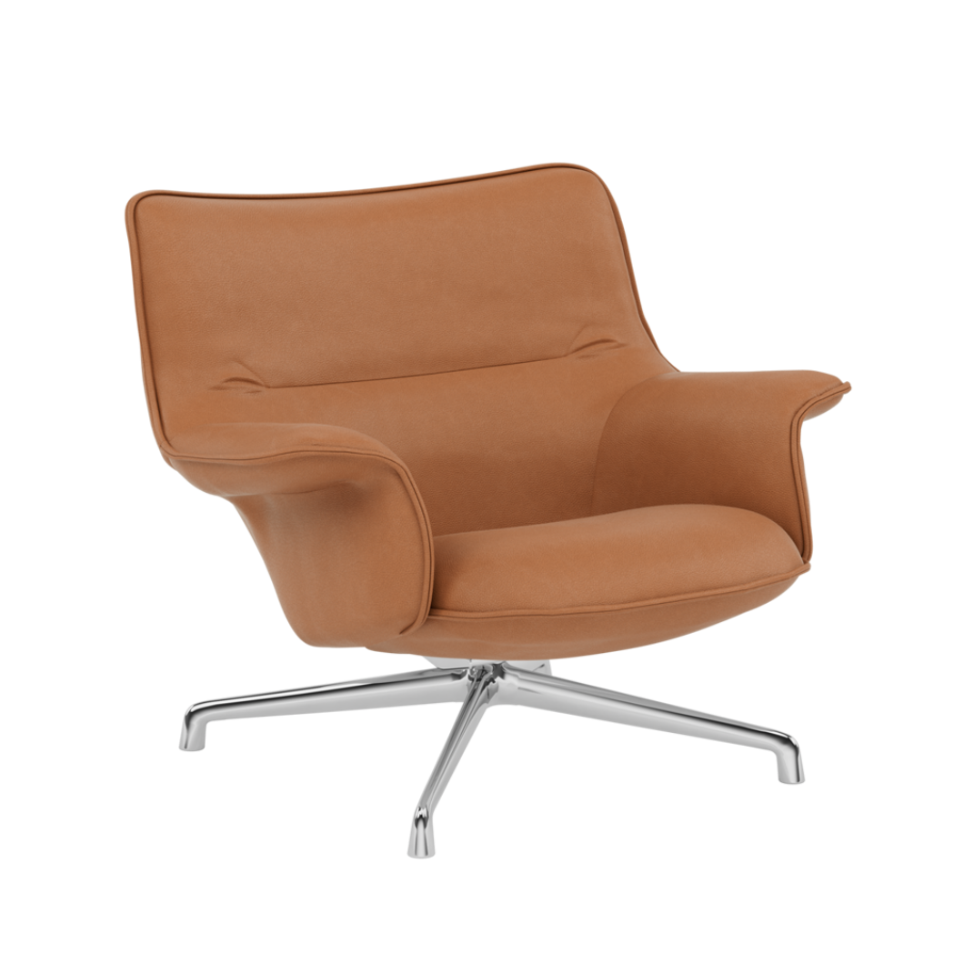 DOZE Swivel Armchair in Cognac Leather with Silver Base