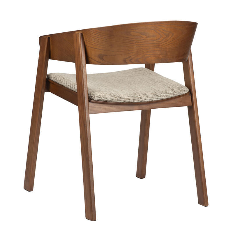 Eetstoel EDO beige met een donkere houten basis