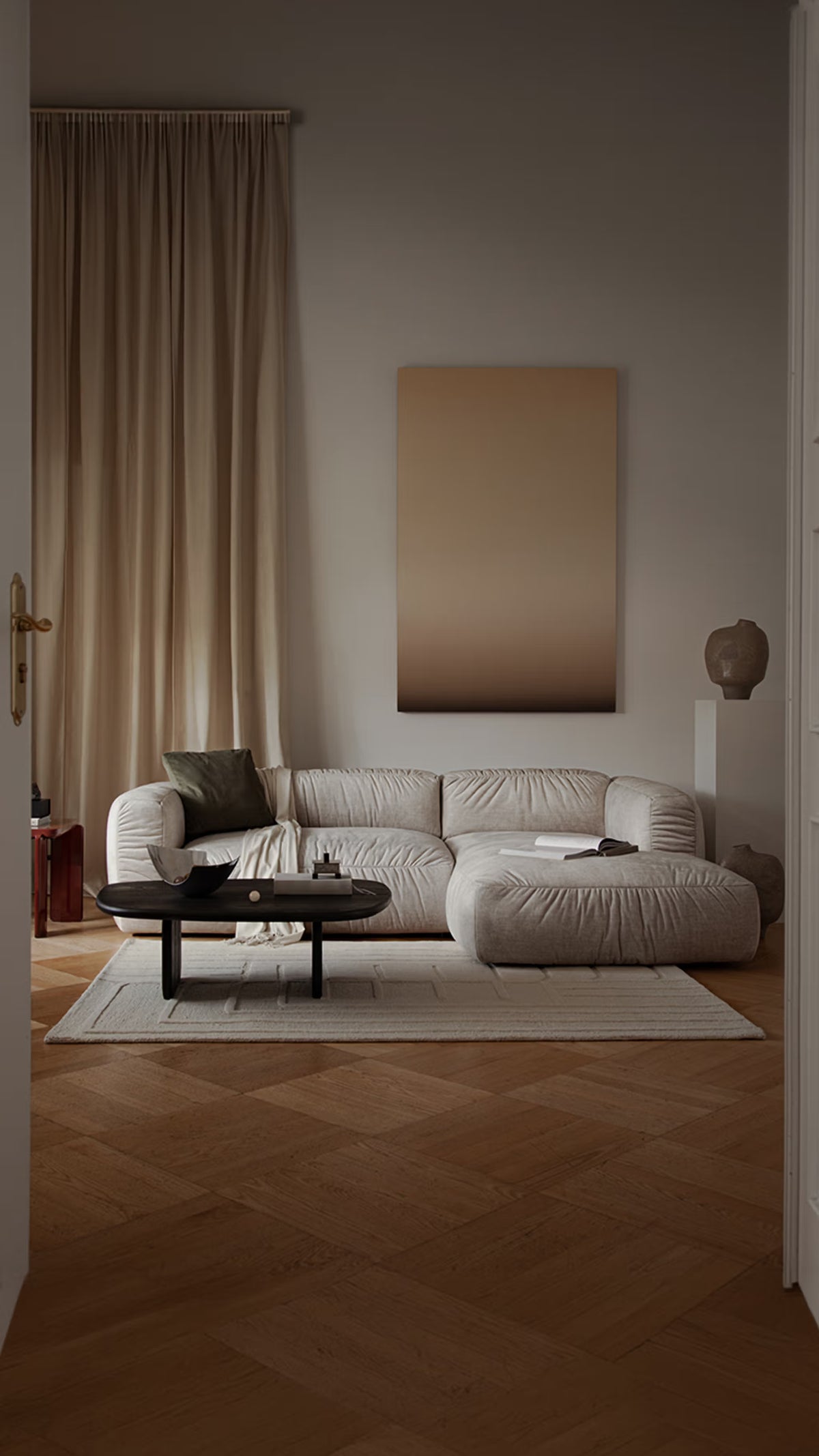 Rechts georiënteerde chaise longue MARTINA cappuccino boucle