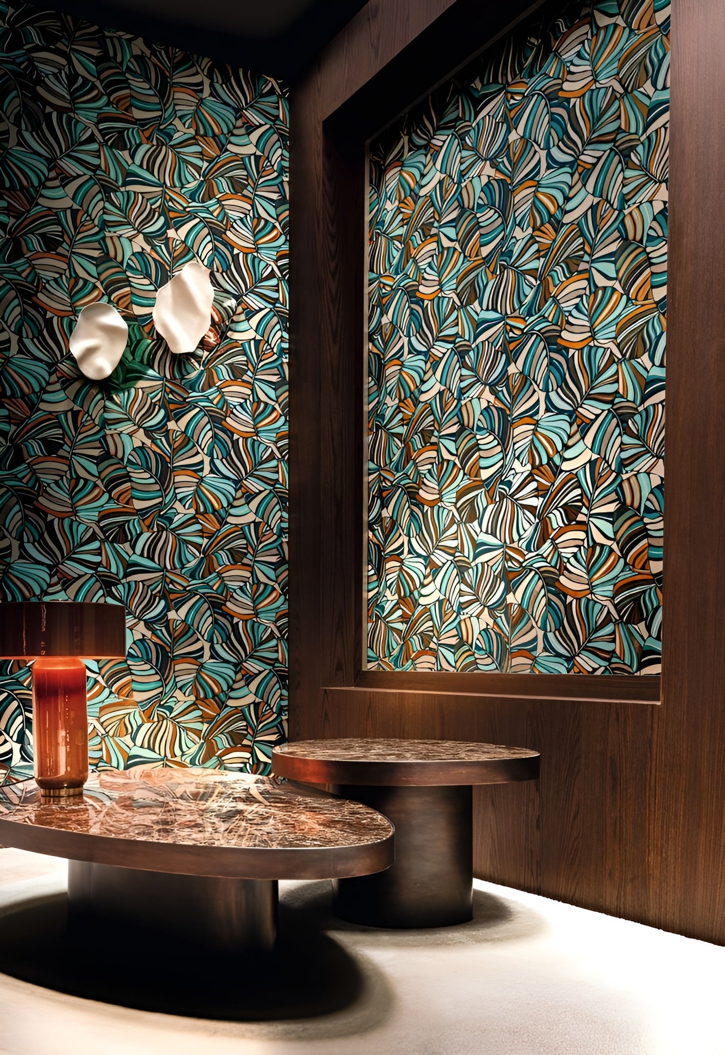 Textielbehang met tropisch bladerenmotief PACHIRA - CÉLADON groen met oranje