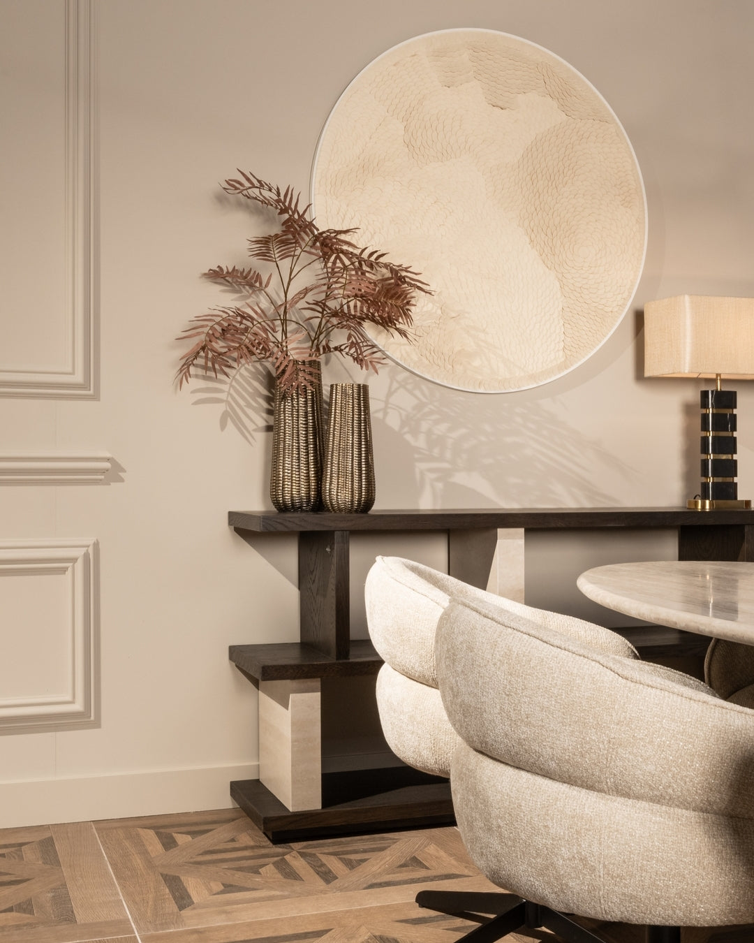 Konsole WALDORF dunkelbraunes Holz und Stein