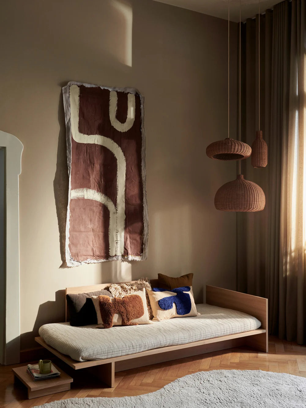 Braided disc ratan lampshade