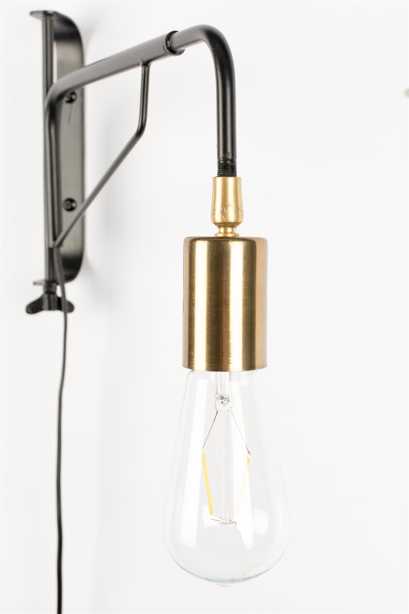Wall lamp with arm LASSE black with gold