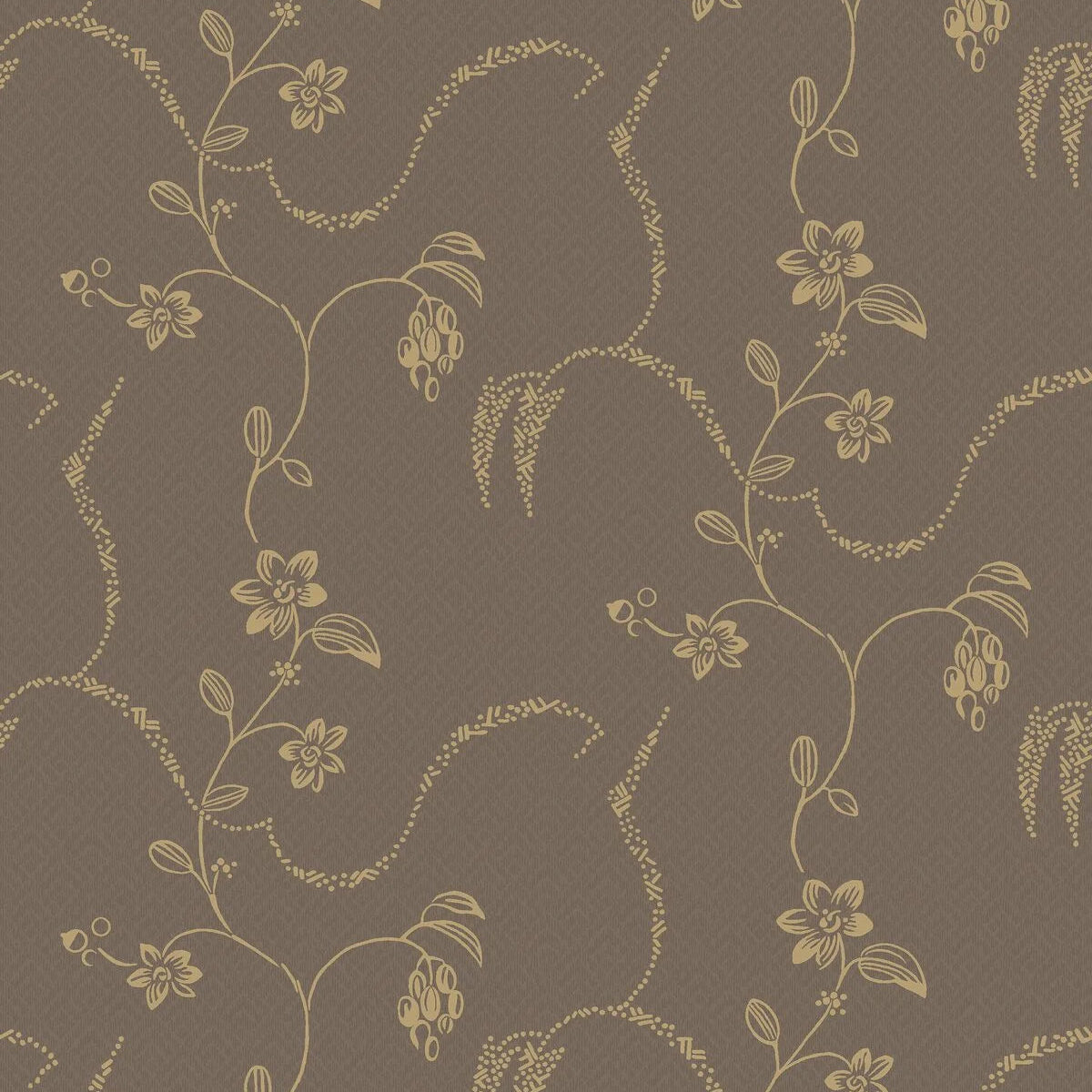 Behang met plantenmotief ELSIE bruin met goud