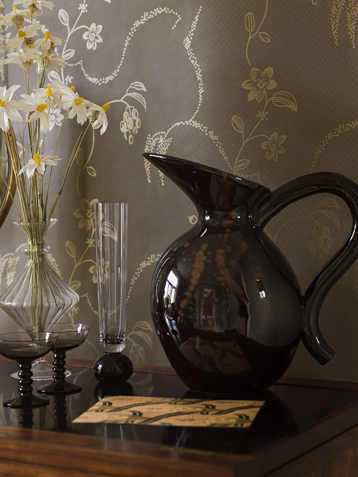 Behang met plantenmotief ELSIE bruin met goud