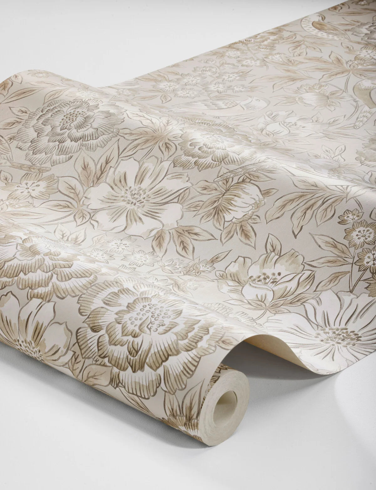 Tapete mit pflanzlichem Blumenmotiv DAGMAR beige mit Weiß