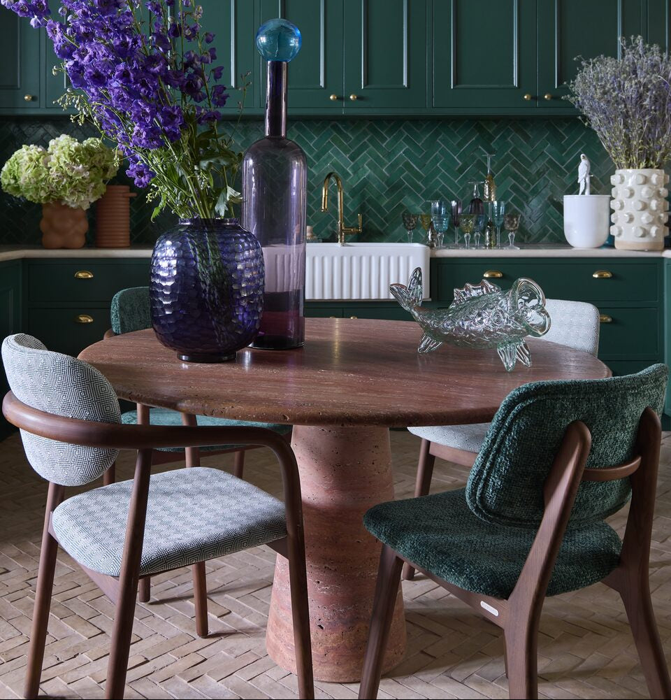 Stoel GELUKKIGE DAGEN donkergroen met houten basis