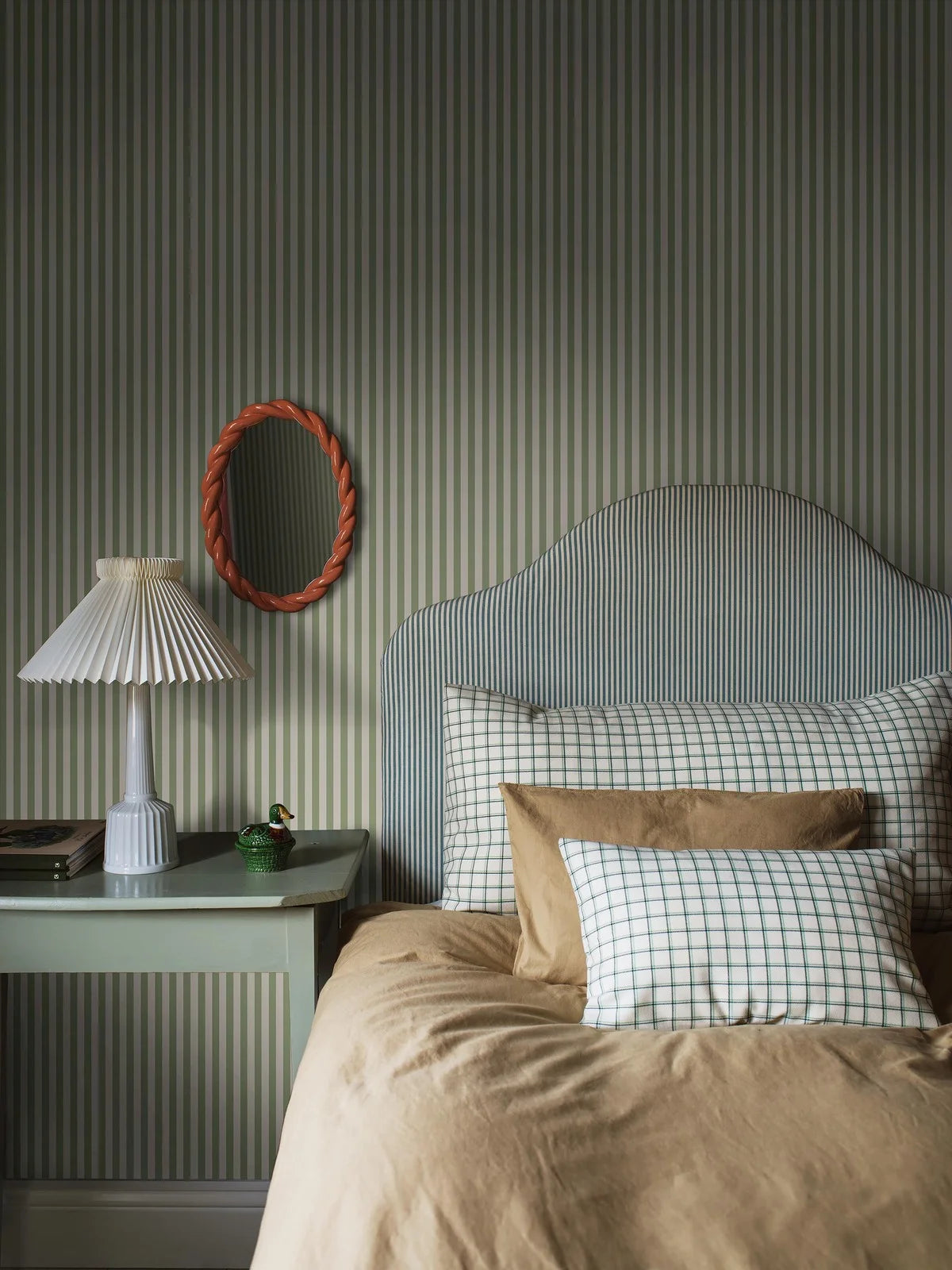 MÖLLE STRIPE Green and Beige Striped Wallpaper