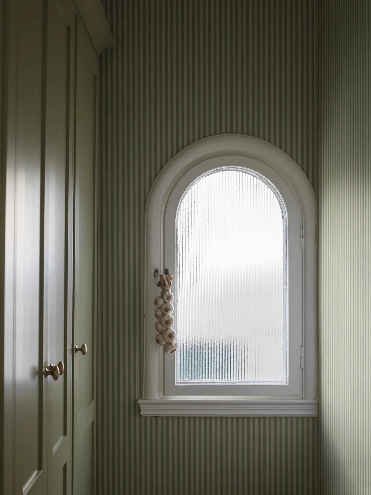 MÖLLE STRIPE Green and Beige Striped Wallpaper