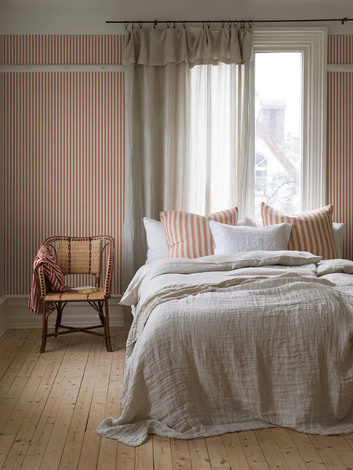 MÖLLE STRIPE Red and Beige Striped Wallpaper