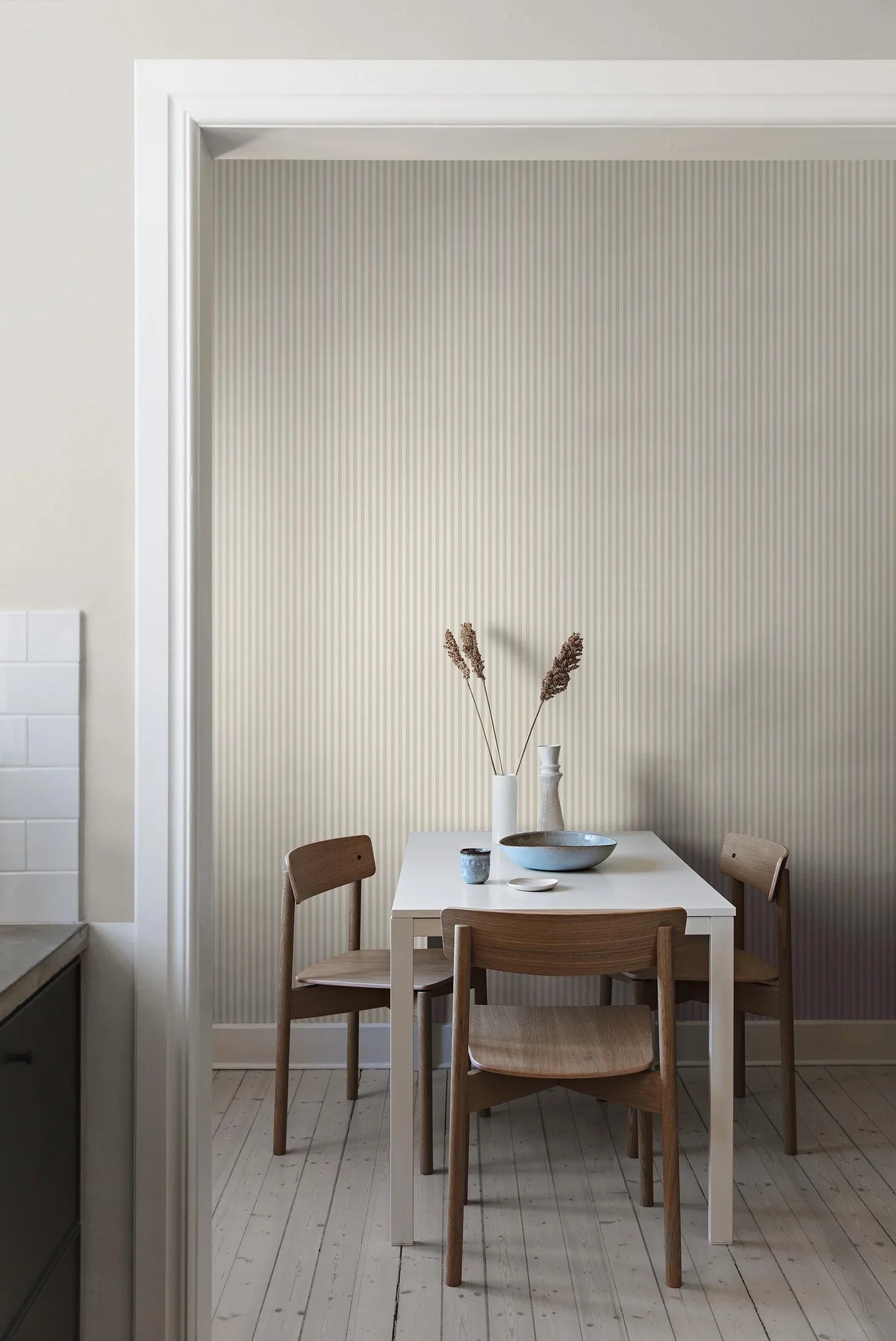 MÖLLE STRIPE Beige and White Striped Wallpaper