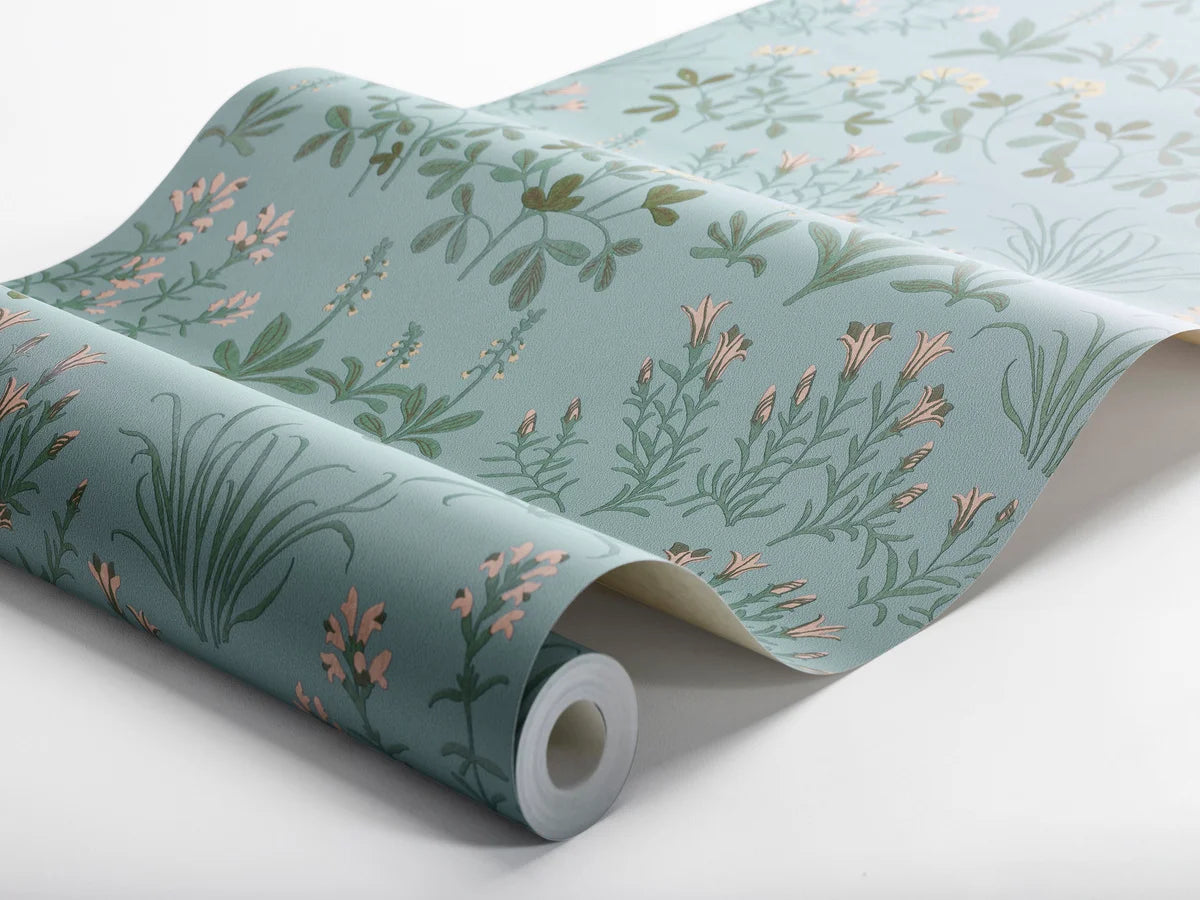 NORAS ANG Floral Pattern Wallpaper in Muted Blue with Yellow