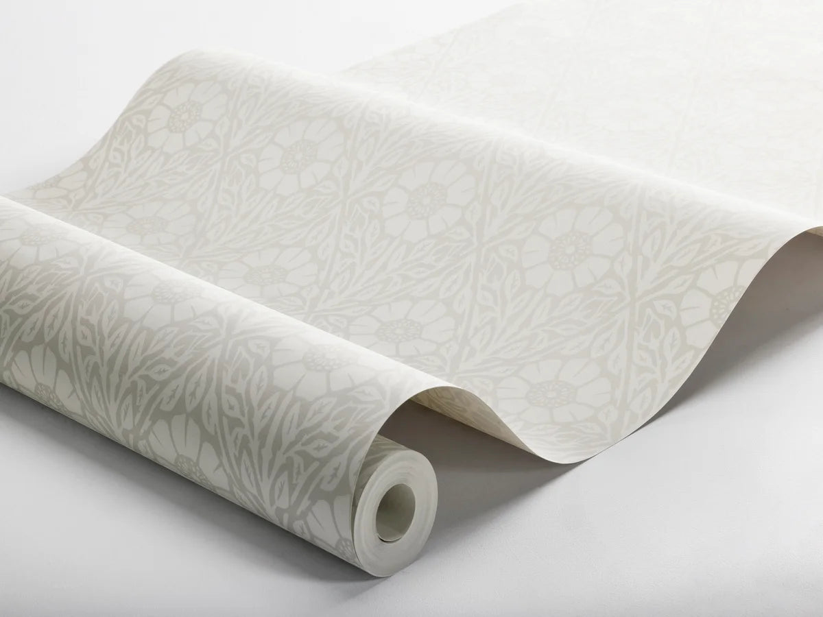 Floral Pattern Wallpaper NYPONROS Gray Beige with White