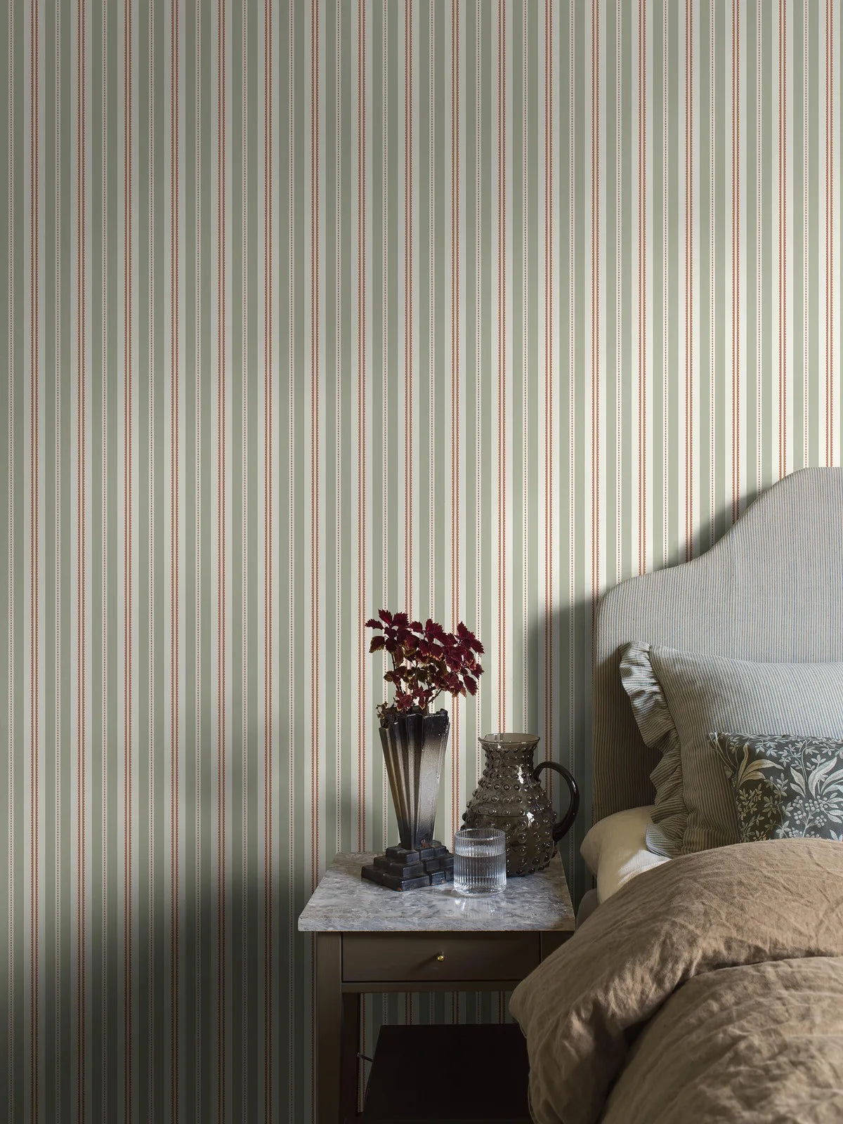 HEDDA Green and White Striped Wallpaper