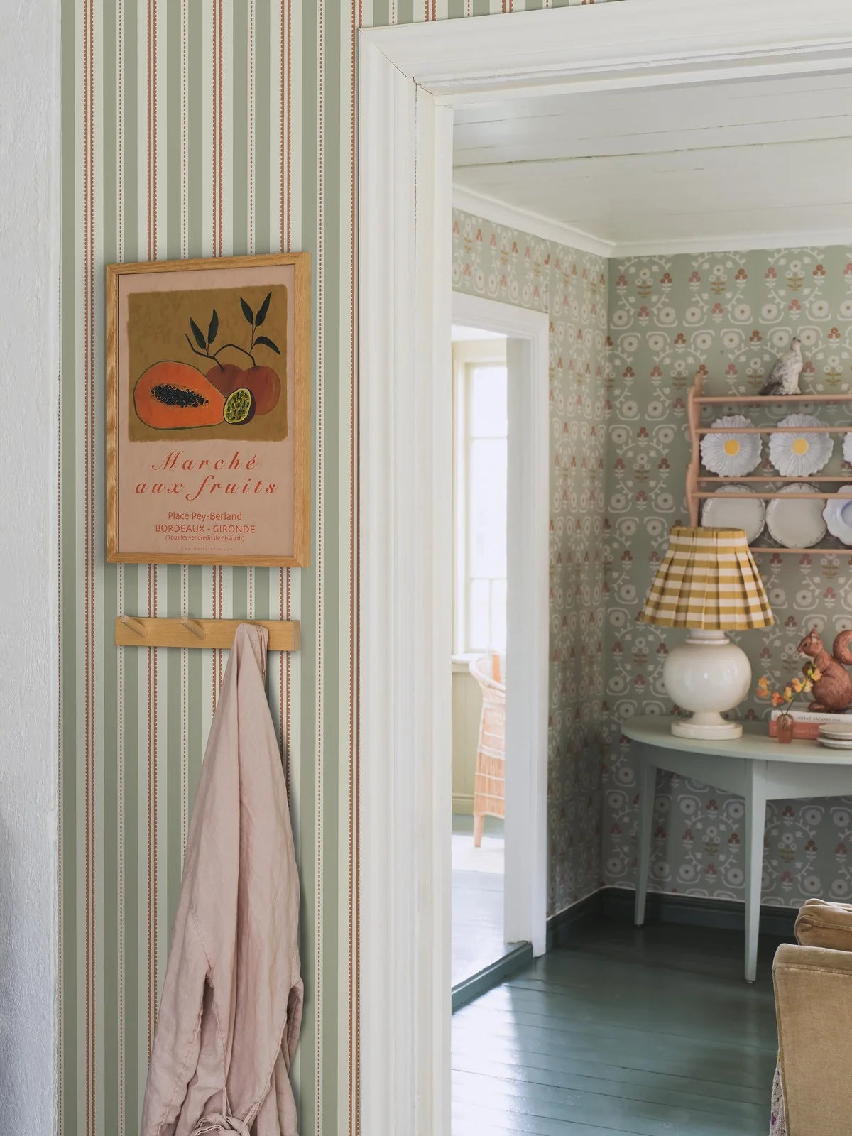 HEDDA Green and White Striped Wallpaper
