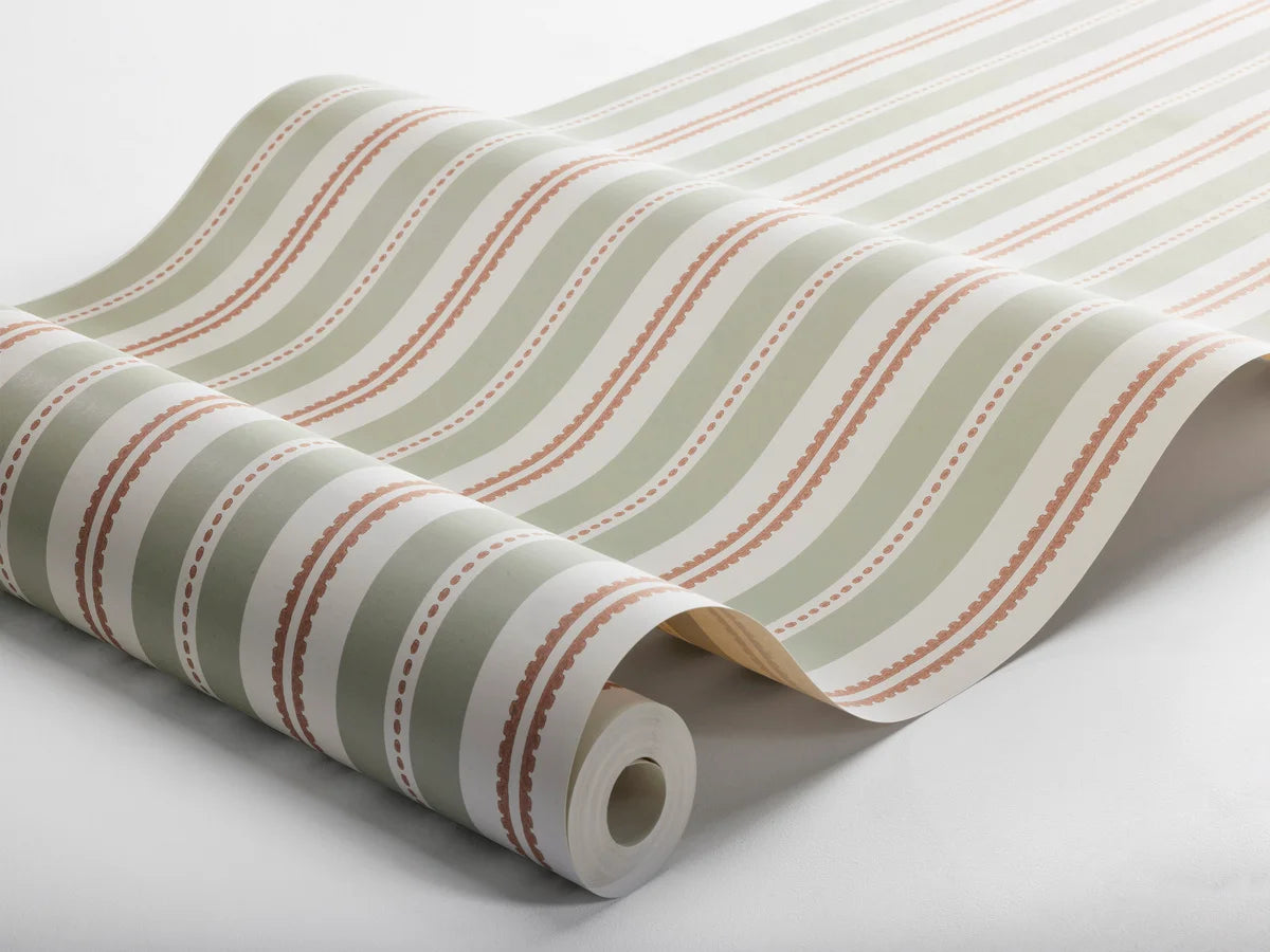 HEDDA Green and White Striped Wallpaper