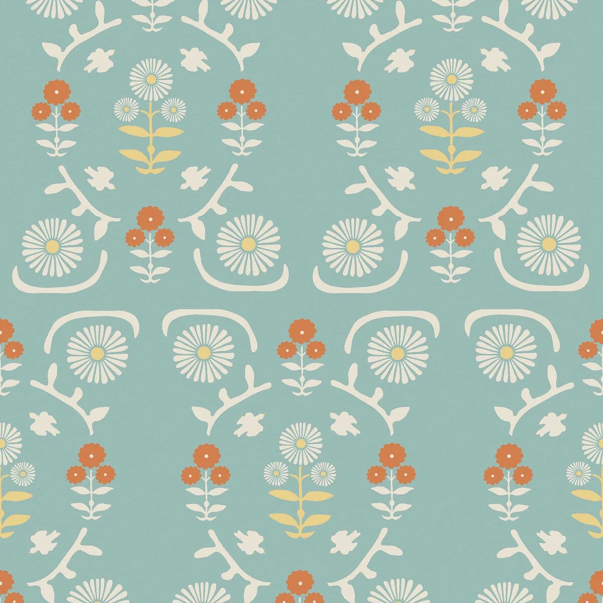 ISOLDE Blue Floral Plant Motif Wallpaper with Cream