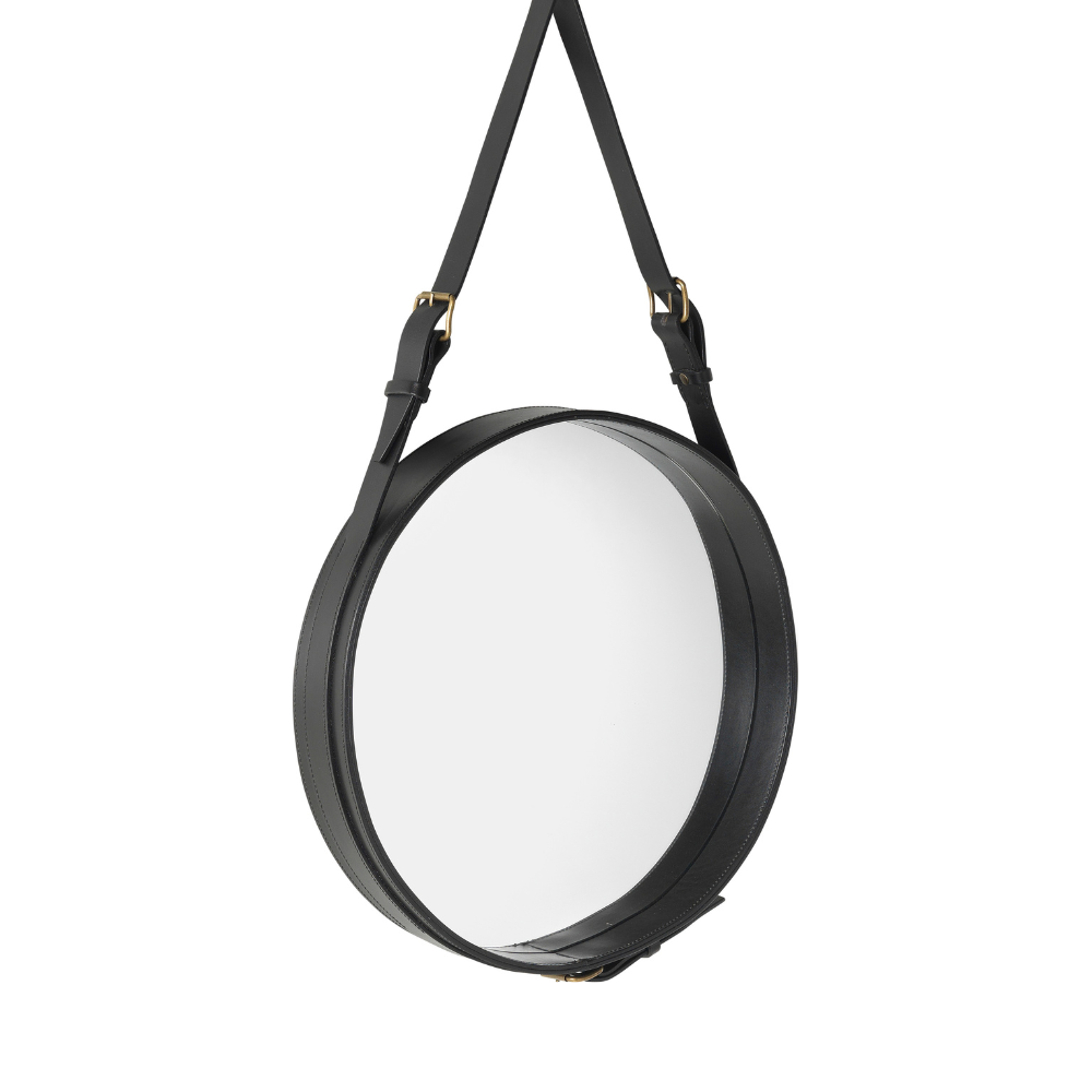 Lustro rond ADNET zwarte leer