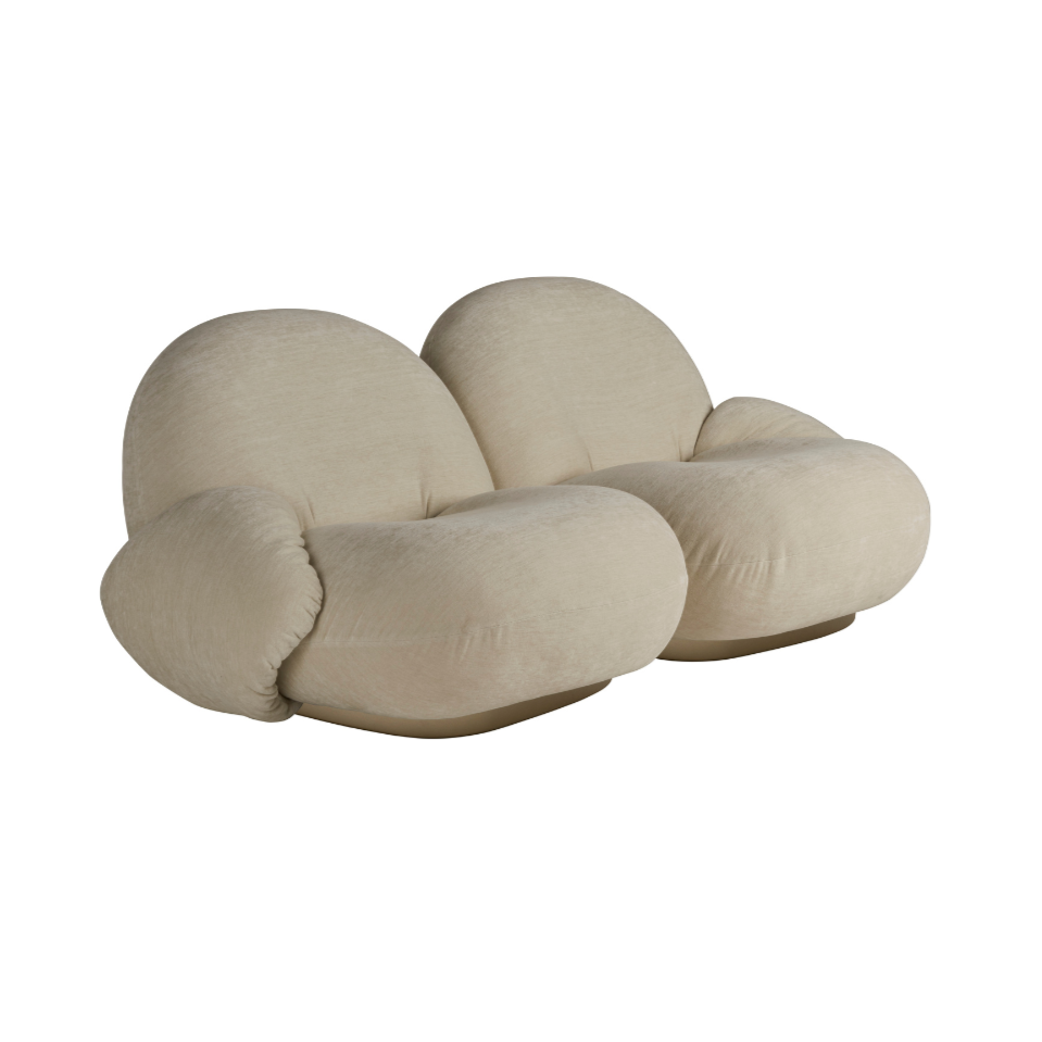 2-seater PACHA sofa upholstered with a gold base