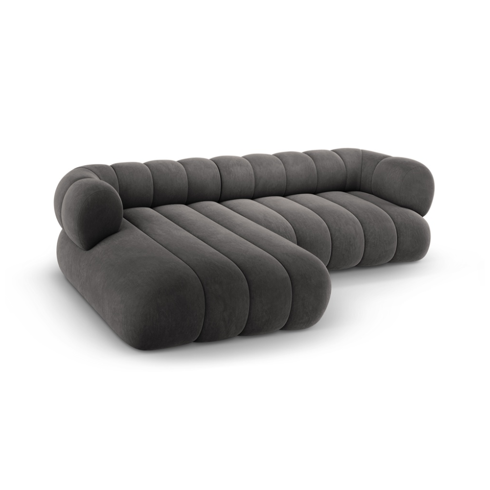 Velvet corner sofa for 5 people, left-sided KOGE, dark gray