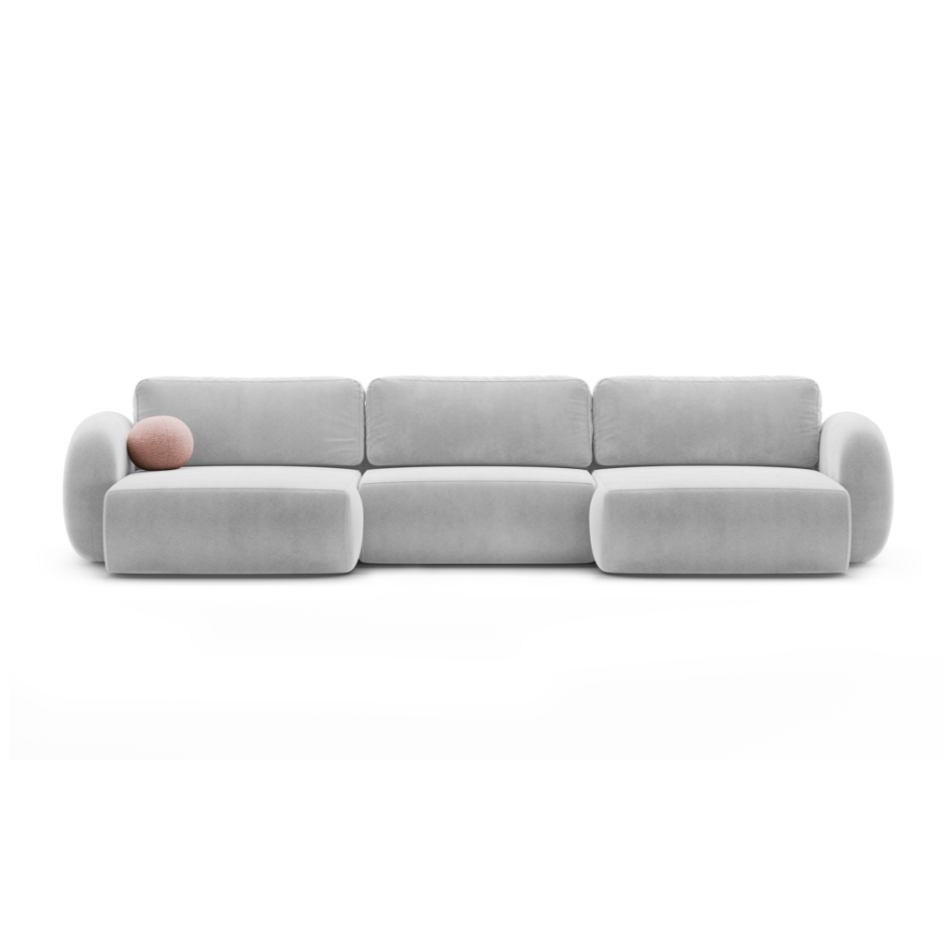 Panoramic Velvet Sofa with Sleeping Function for 5 People TONALE Light Gray