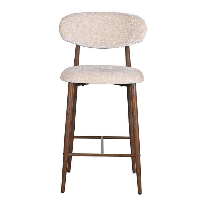 Beige JAPANDI Stool with Dark Wooden Base